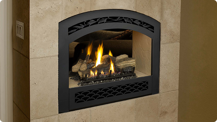 FireplaceX 864 See-Thru - Black painted arched French Country face