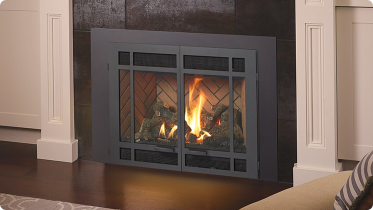 FireplaceX 34 DVL Large Gas Insert - Black painted Architectural™ double door